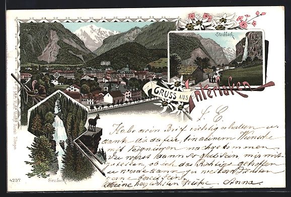 Ansichtskarten: Litho Interlaken, Staubbach mit Passante – Gebraucht aus Berlin von bartko-reher