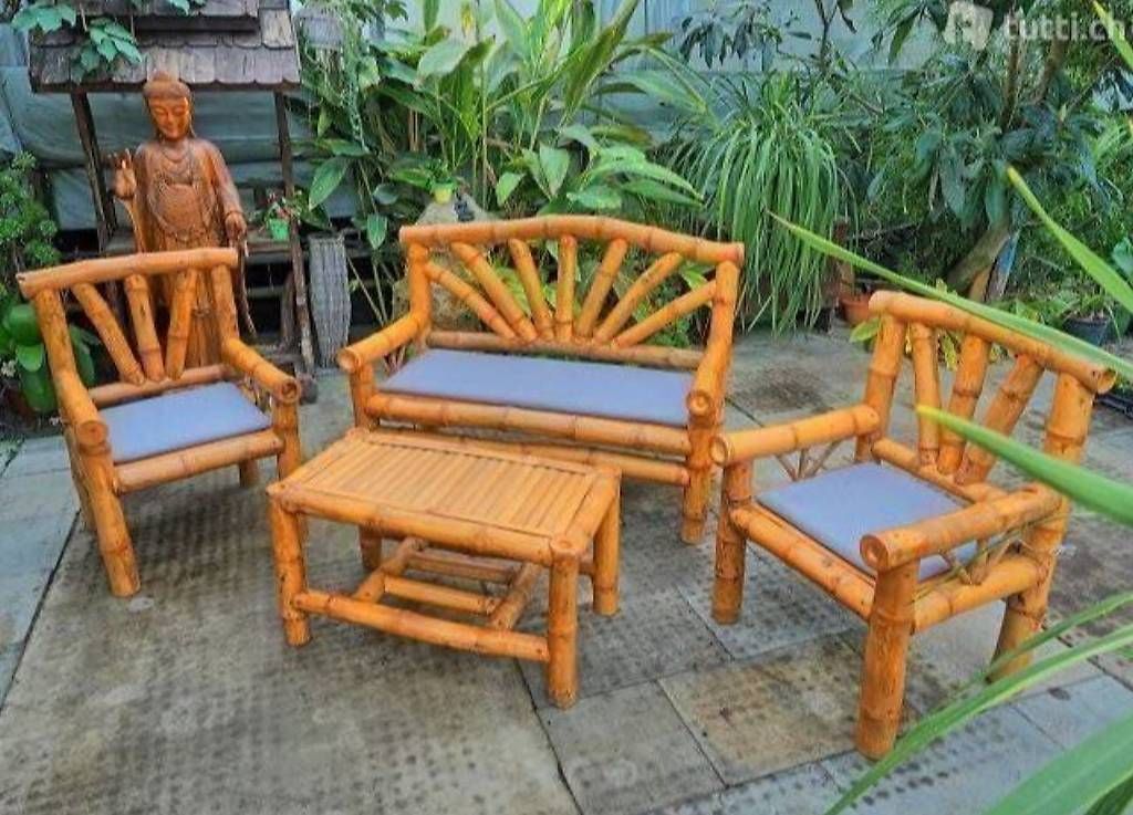 Set di tavolo e panche: Bambus Lounge, neu – Nuovo e nell'imballaggio originale da Zunzgen venduto da effiR 1