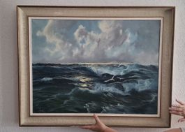 Peinture à l'huile marine V. Berk, certificat d'origine.