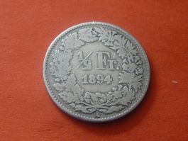 1/2 Fr.  1894 Auflage 0,80 Mio. Stück  -  ungereinigt  -