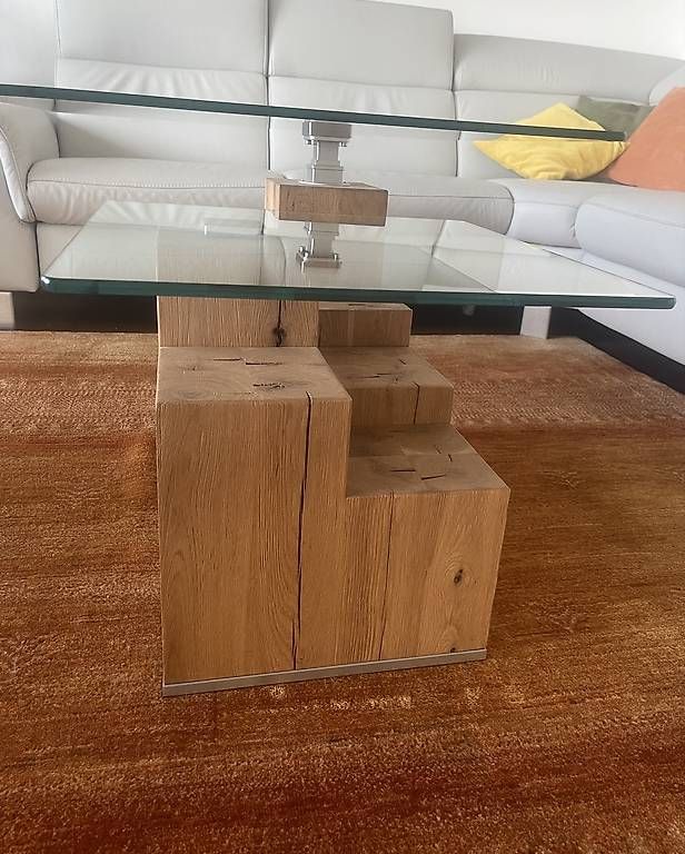 Tables: 2er Set Couchtisch Sofatisch Unikat Echtholz Eiche Glas – D'occasion à Reinach BL par present4you 2