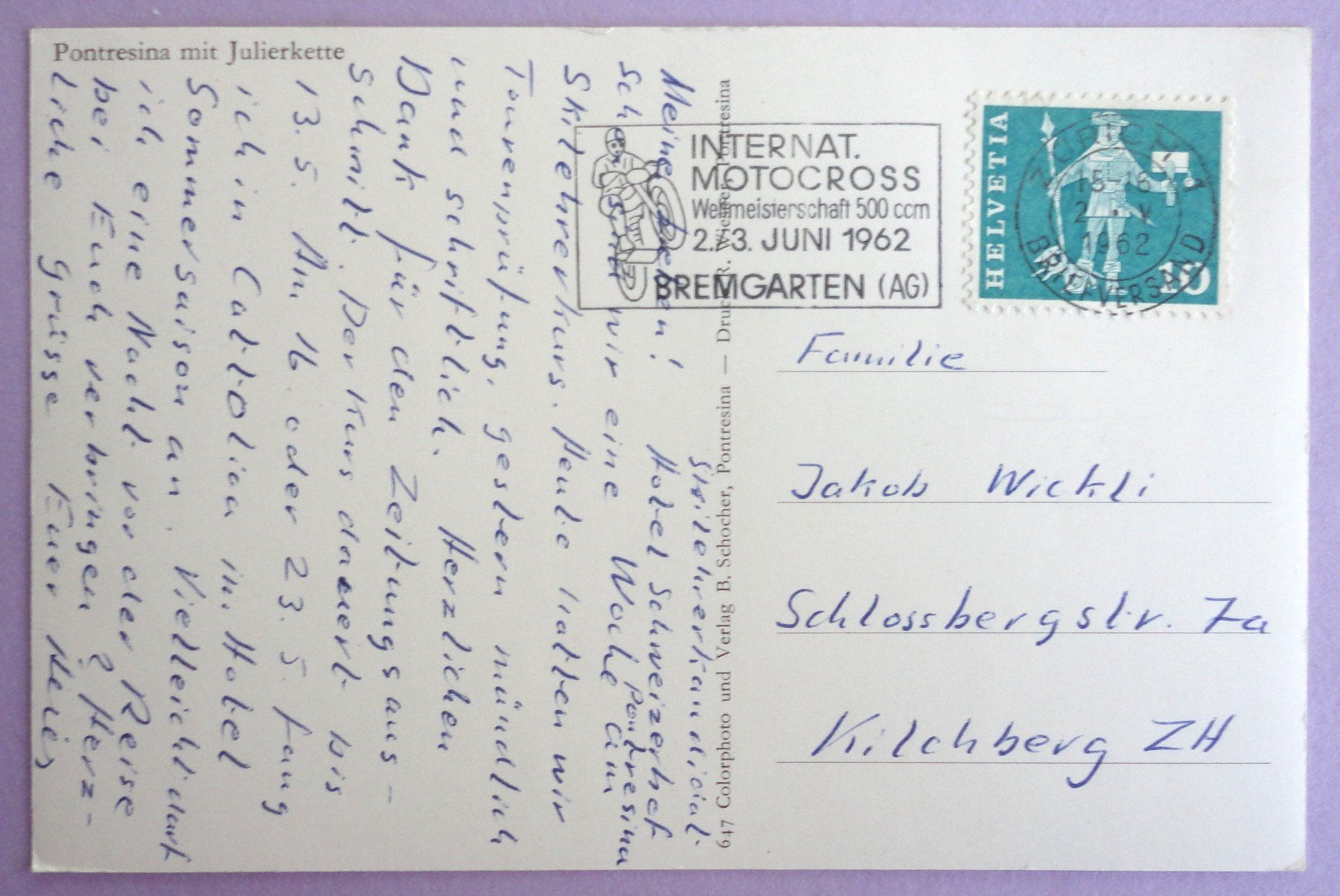 Cartoline postali: Pontresina mit Julierkette – Usato da Fétigny venduto da Billy2miny 1