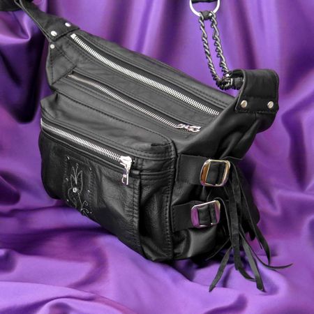 Umhängetasche Damen aus schwarzem Leder mit vielen Fächer
