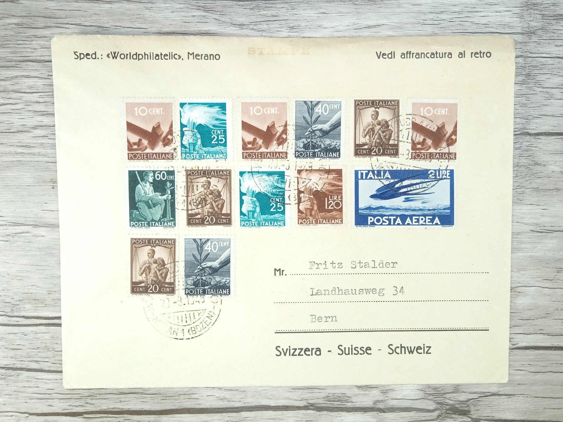 Tutti i francobolli: TR73 Enveloppe + Timbre Italie 1948 – Usato da Cousset venduto da Patrick_Collections