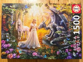 Puzzle 1500 - Dragon, Princess and Unicorn - EDUCA