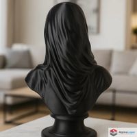 Veiled Black Bust Sculpture – Gothic Art Piece - 3D Printed