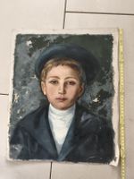 Tableau Ancien XIXe – Portrait de Jeune Garçon au Béret – 