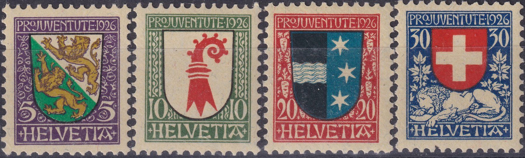 Tutti i francobolli: 1926, Pro Juventute: J37-J40 ** postfrisch, Kat: 10.- – Usato da Sursee venduto da Luzernerraute