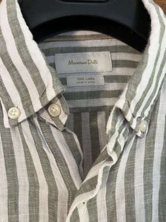 Leinenhemd, weiss/grün gestreift, Gr. S, Massimo Dutti