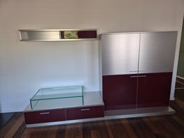 Wohnwand Bormio Silber Bordeaux  2 Türen 2 Schubladen