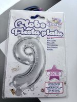Silber Folienballon Zahl 9, 39cm, Neu & Originalverpackt