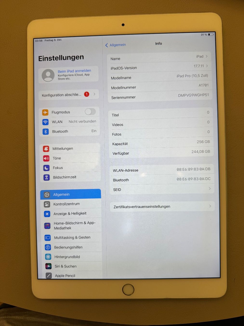 Apple Tablet PC: iPad Pro 10.5” 256GB – Usato da Adliswil venduto da Busys 1