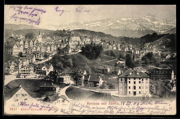 Cartoline postali: AK Herisau, Panorama mit Säntis – Usato da Berlin venduto da bartko-reher