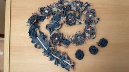 Dekoration 110x5cm Neu/ NP29CHF Denim Seide Glasperle Boho