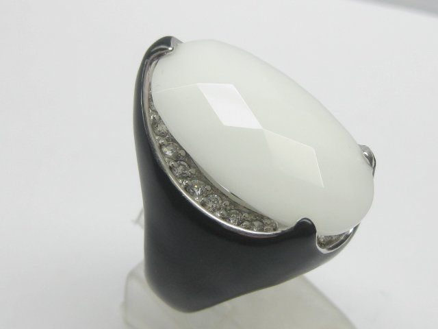 Anelli: spezieller Ring Silber 925 emailliert weisser Stein Gr. 57 – Usato da Ermatingen venduto da Decovin 1
