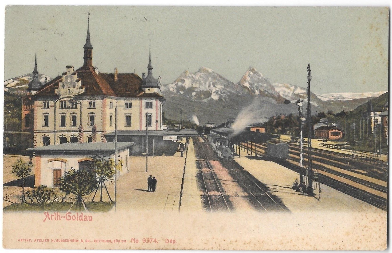 Cartoline postali: Arth - Goldau Bahnhof mit Dampfzug – Usato da Olten venduto da clotaldi