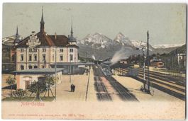 Arth - Goldau Bahnhof mit Dampfzug