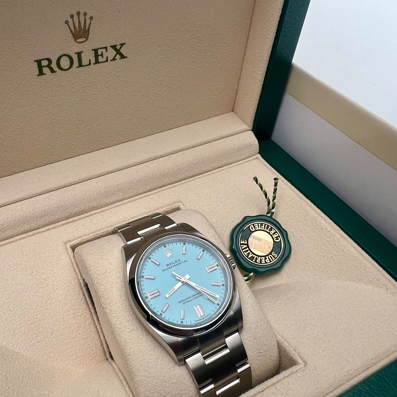 Rolex Uhren: Rolex Oyster Perpetual 36 Tyffany Full Set – Neu und originalverpackt aus Grand-Lancy von Zephyr.26 2