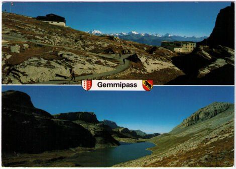 Cartes postales: Leukerbad - 2 Bild AK Gemmipass – D'occasion à Binningen par Mountainrider