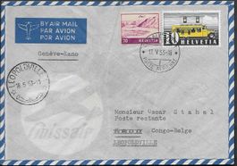 1953 SR Luftpost 1.Fl. LH 53.4 GENÈVE - LEOPOLDVILLE ab 1.-
