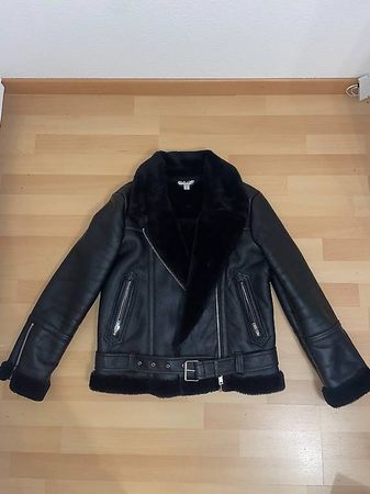 Topshop Kunstlederjacke Gr. 34 (XXS) schwarz warm gefüttert