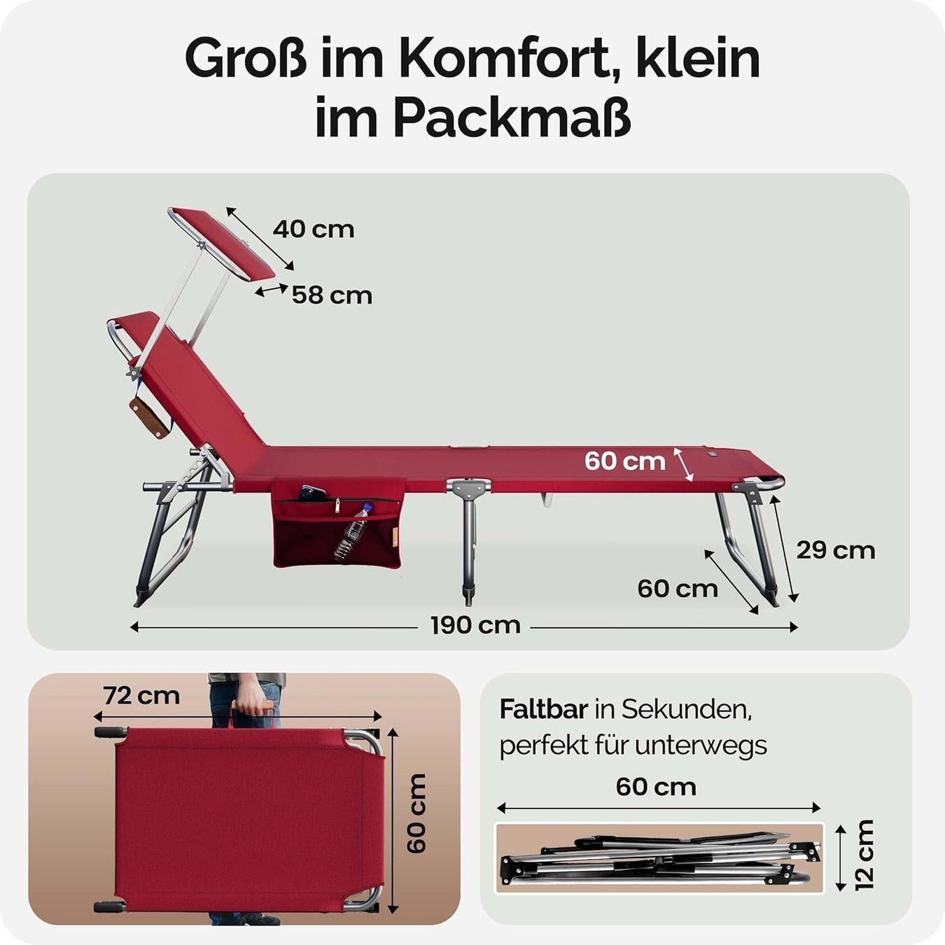 Liegen & Liegestühle: Sonnenliege 2er Set klappbar mit Dach rot – Neu und originalverpackt aus Dietikon von Abverkauf10 1