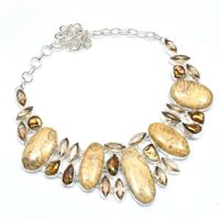 Rock Chalcedony Morganite Handmade Big Necklace Jewelry