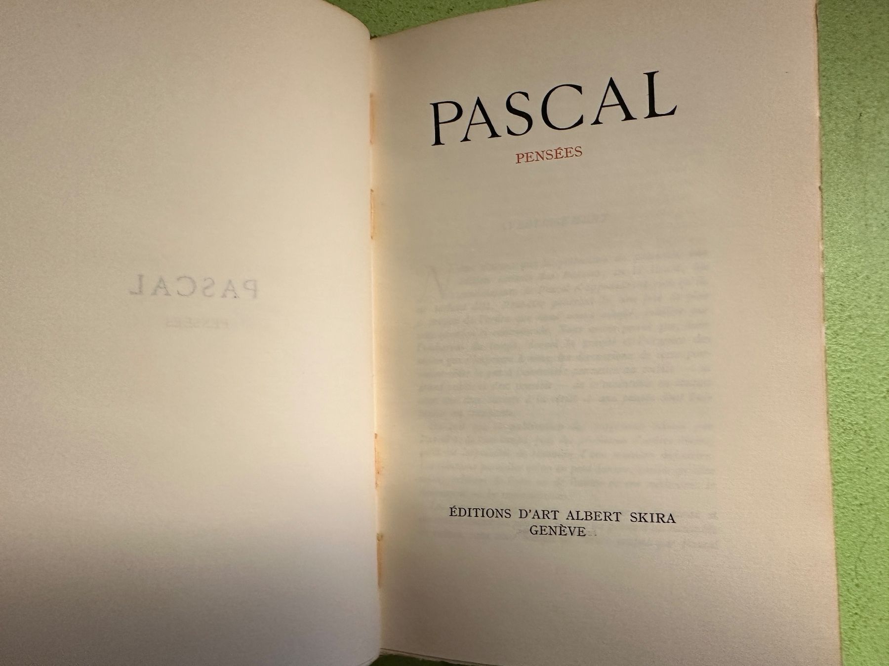 Libri: Pascal: Pensées. 1943 – Usato da Zürich venduto da allp 3