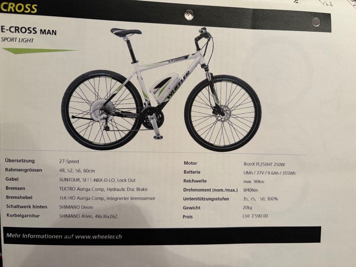 Wheeler Velos: Wheeler E-Cross E-Bike BionX 250 W HT Motor – Gebraucht aus Worb von Elba2001 2