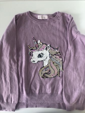 Mädchenpullover lila Einhorn Pailletten Gr. 92