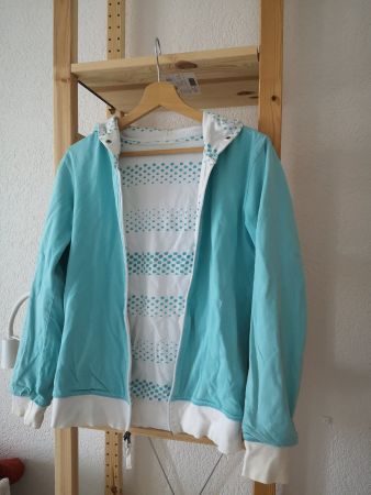 VACUUM Kapuzensweatjacke wendbar Gr. S helltürkis-weiss