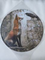 Metallschild Fuchs und Rabe Rund 20cm Durchmesser / Bild