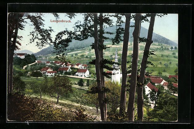 Cartoline postali: Langenbruck, Ortsansicht mit Bergblick – Usato da Berlin venduto da bartko-reher