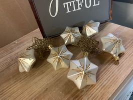 8 Sterne für Advents- od. Weihnachtsdekoration, gold/weiss