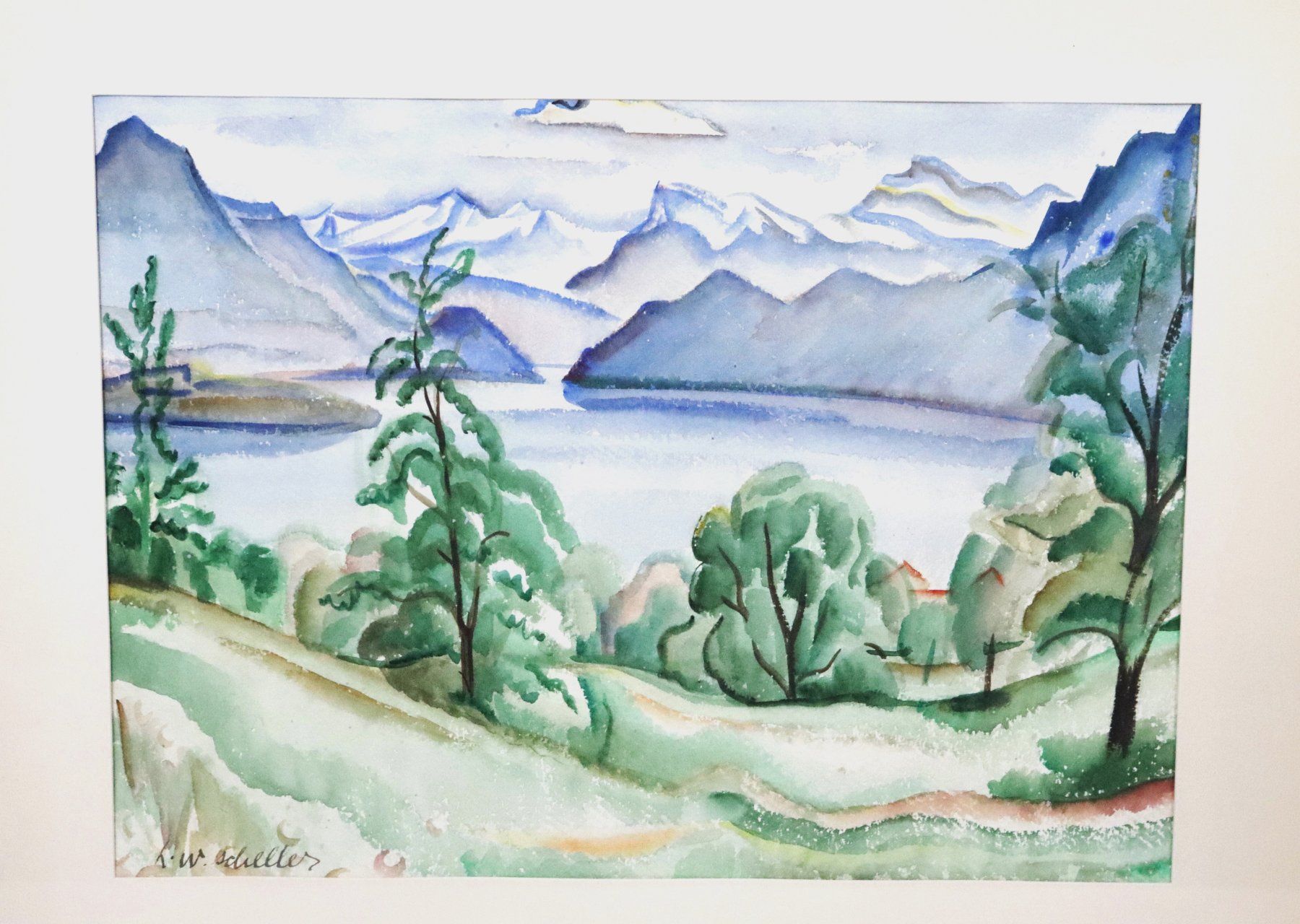 Dipinti: Hans Walter Scheller 1896-1964, Aquarell "Seelandschaft"- – Usato da Zug venduto da Kunst-Fundgrube 1