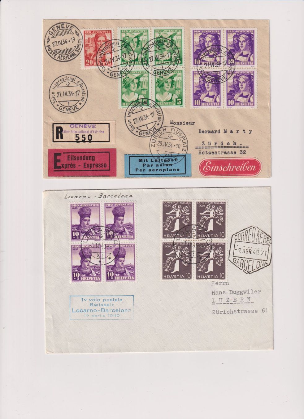 Tous les timbres: Zwei Top Luftpostbriefe mit Pro Juventute VB !! – D'occasion à Bibern SH par Heinibuehrer