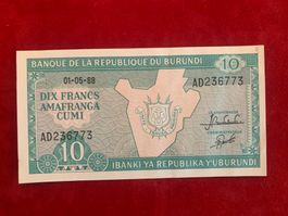 BURUNDI - 10 Francs 1.5.1988 - Unzirkuliert / Non circulé