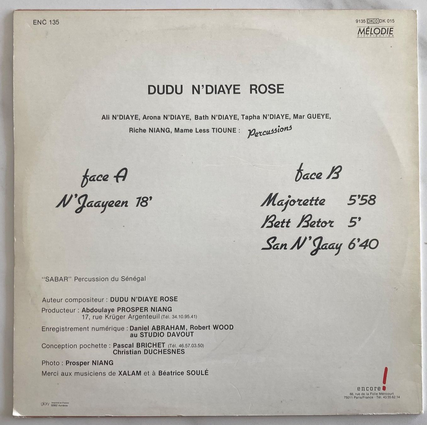 Schallplatten: DUDU N'DIAYE ROSE - SABAR – Gebraucht aus Poliez-Pittet von Newtown-Records 1