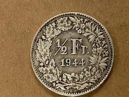 SVIZZERA 1/2  FR MONETA IN ARGENTO 1944 usata - circolata