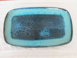 Serviertablett Keramik blau schwarz rechteckig