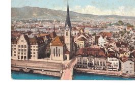 Postkarte Zürich - mit Fraumünsterkirche nach Basel
