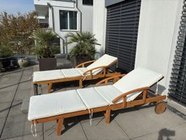 Gartenliege Holz mit Auflagen 2 Stück gebraucht
