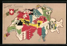 Schweiz, Karte des Landes mit Kantonen u