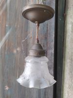 Antike Jugendstil Hängelampe – Messing & geätztes Glas 18cm