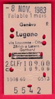 KARTON BILLETT, GENÈVE - LUGANO, 2.KLASSE, RETOUR