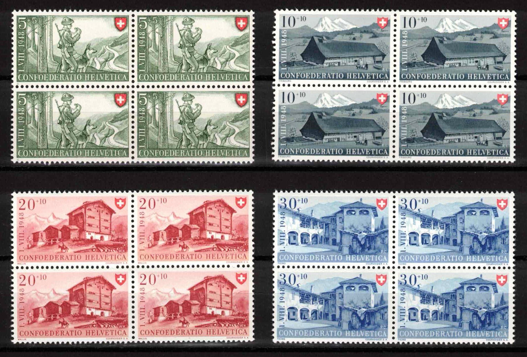 Tutti i francobolli: Pro Patria 1948 Serie im 4er-Block ** postfrisch – Nuovo (secondo la descrizione) da Nuglar venduto da Stamp88
