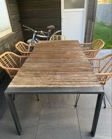 Gartentisch Holz Metall Gestell gebraucht Zustand