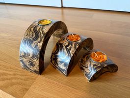 Handgefertigtes Holzbogen Kerzenhalter Set, Herbstdeko