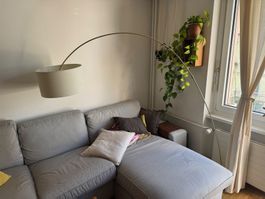 Bogenlampe goldfarben mit Stoffschirm guter Zustand