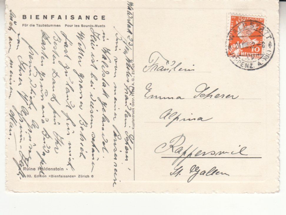 Cartoline postali: Haldenstein 1932, Bienfaisance – Usato da Bürglen TG venduto da StampGraf 1